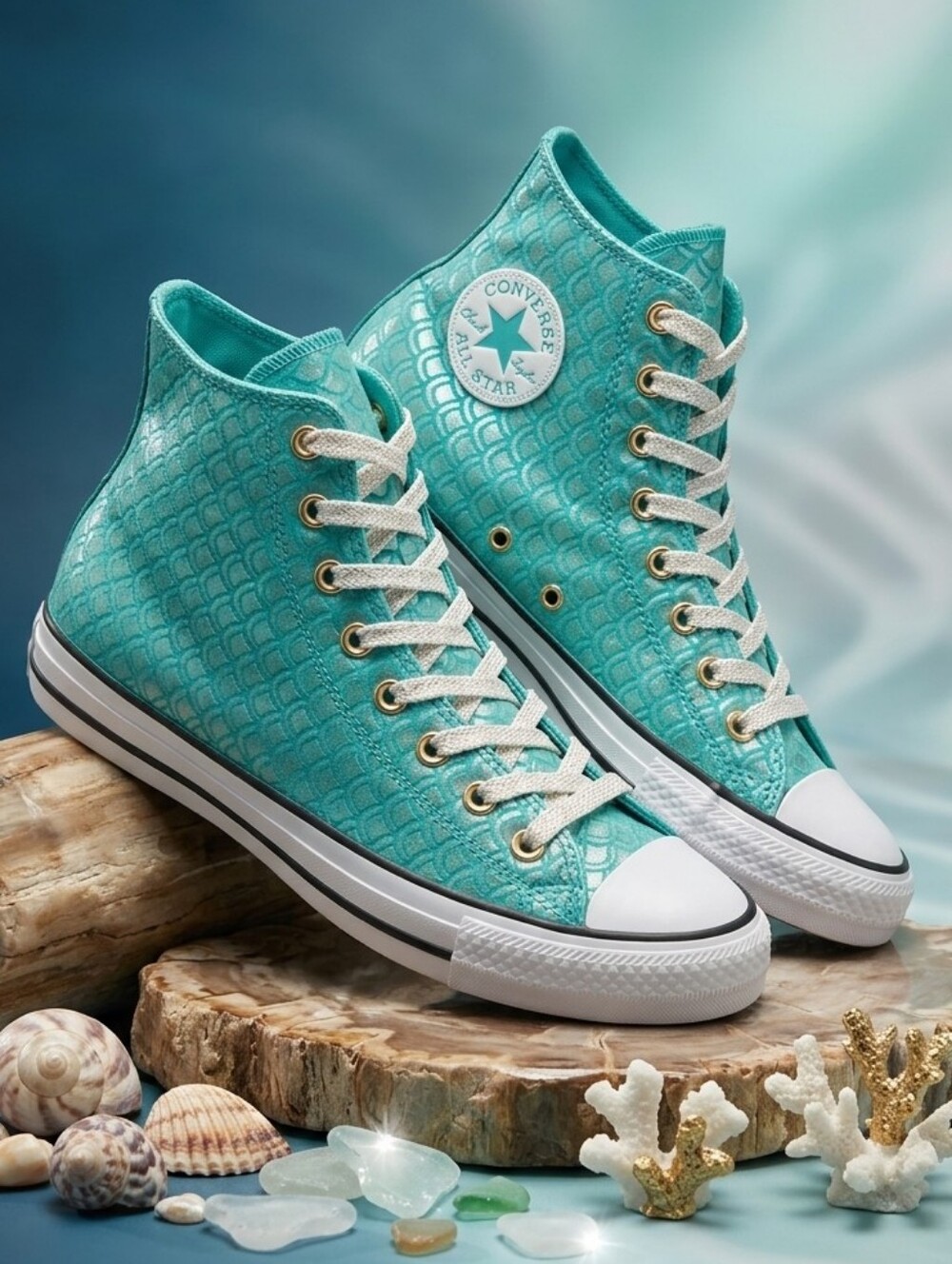 622. Converse Chuck Taylor All Star Teal Turquoise Mermaid Fish Scale High Top S